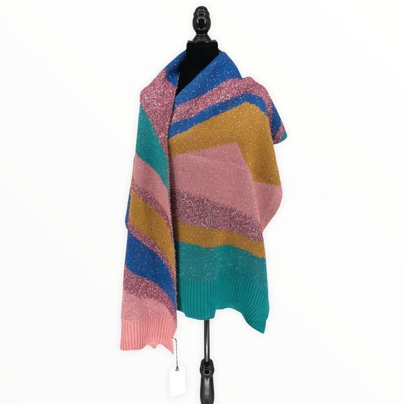 Leith Multicolor Metallic Tinsel Colorblock Knit Long Scarf Shawl Wrap NWT - Picture 2 of 11